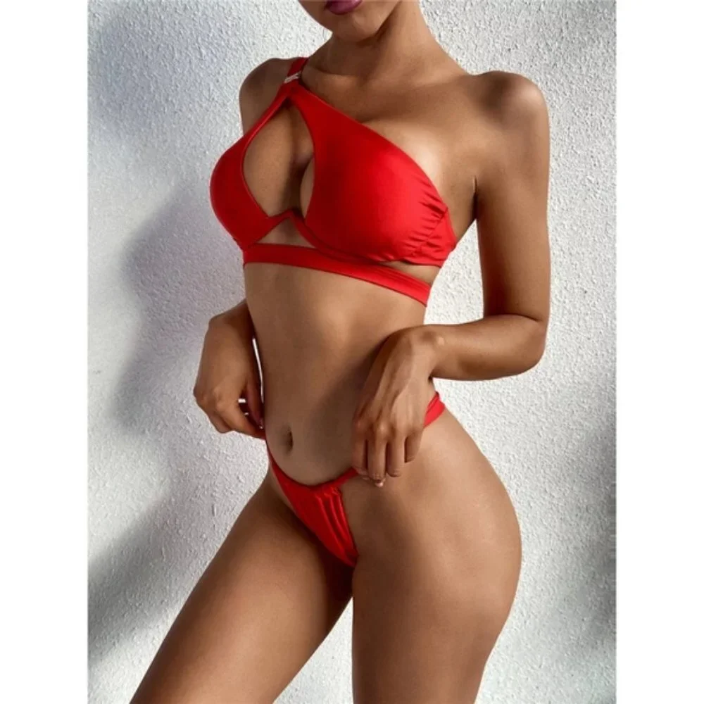 Red Strappy Underwire Top Brazilian Bikini Set
